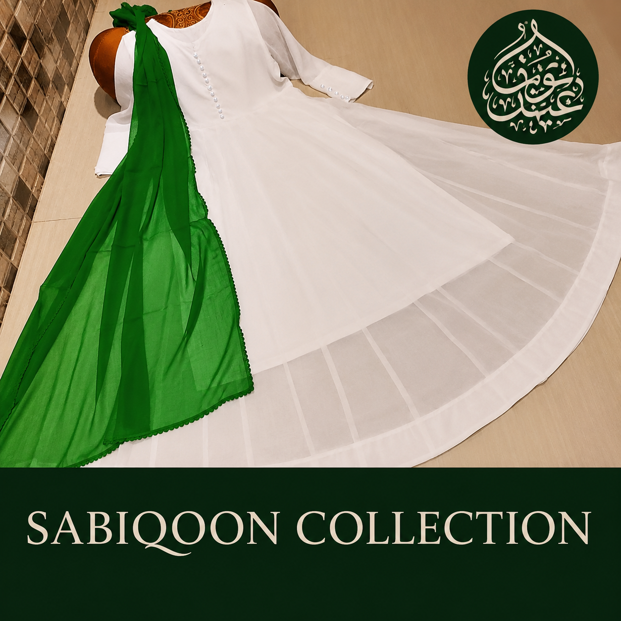 Sabiqoon Collection Independence Day 3 Piece Maxi Suit | Chiffon Maxi, Lace Dupatta & Malai Crepe Trouser