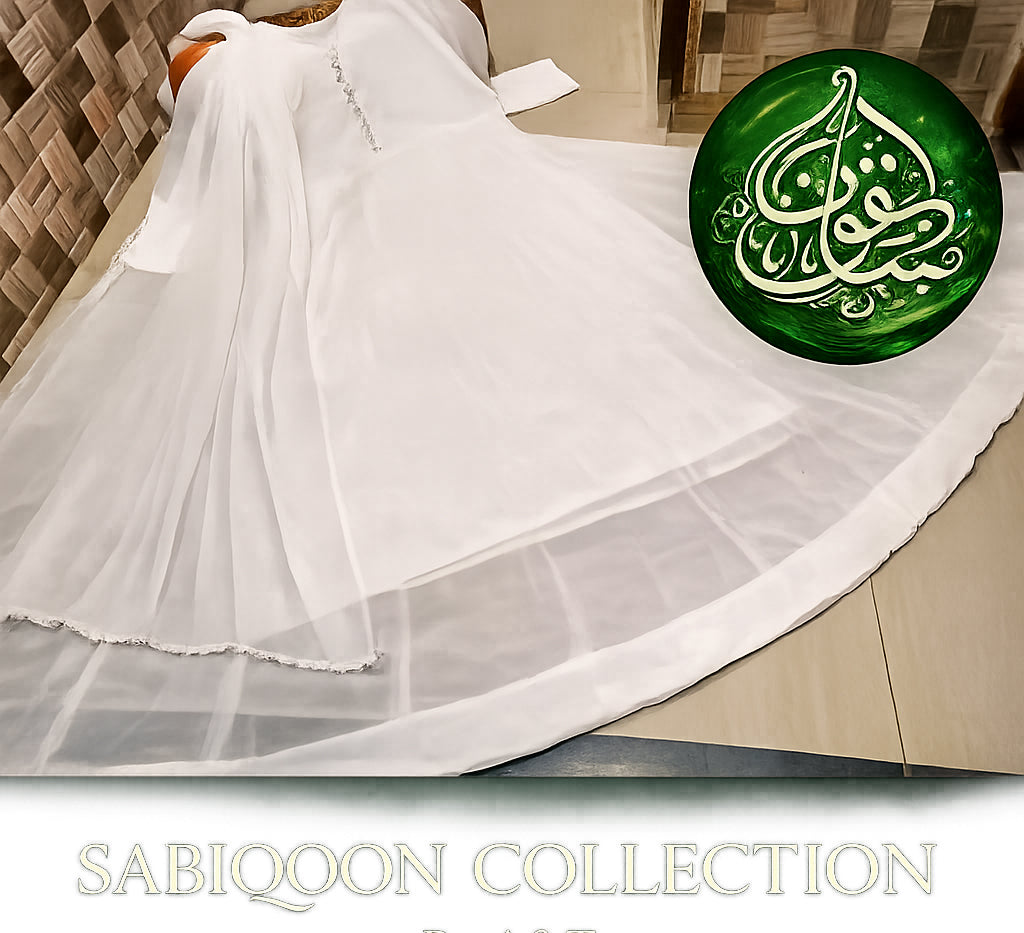 Sabiqoon Collection Independence Day 3 Piece Maxi Suit | Chiffon Maxi, Lace Dupatta & Malai Crepe Trouser