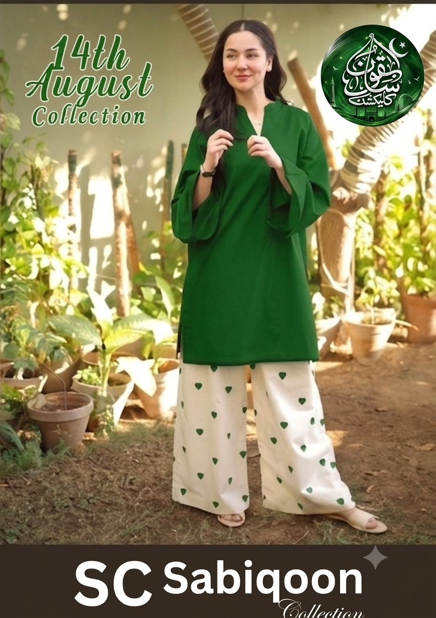 Grace Cotton Front/Back All'over Printed Angrakha Dori And Lace Work Frock With Flapper Independence Day 2PcsSabiqoon Collection 💚