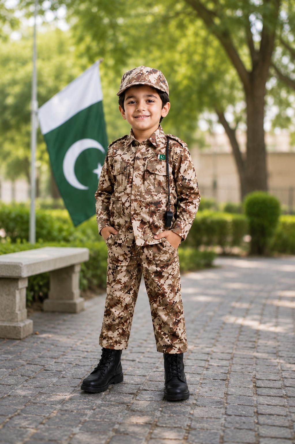 Commando Dress Set | Cotton Shirt, Trouser, Cap & Accessories | Pakistan Independence Day Outfit