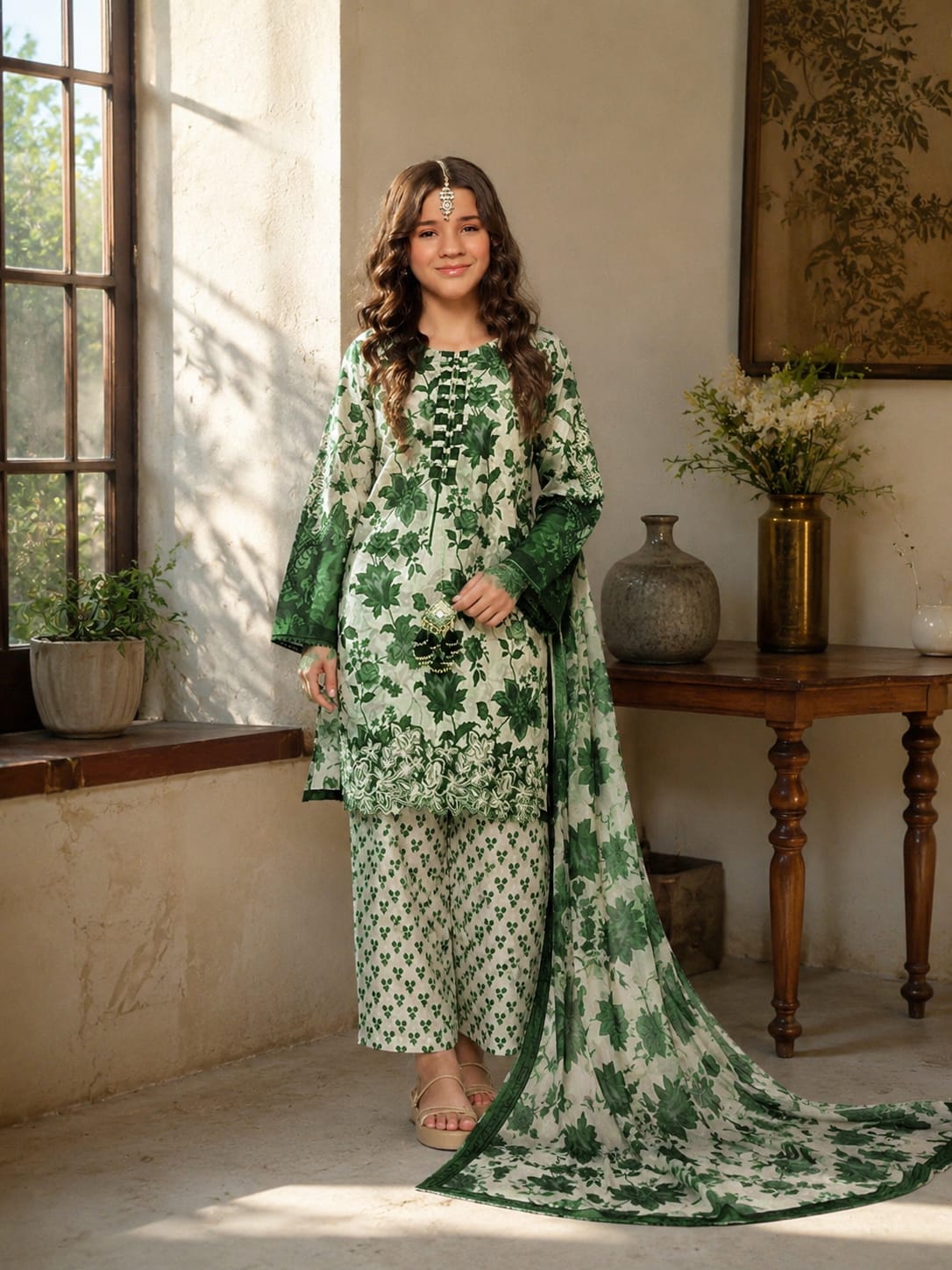 Kids 14 August Swiss Lawn 3PC Suit 💚 | Independence Day Collection