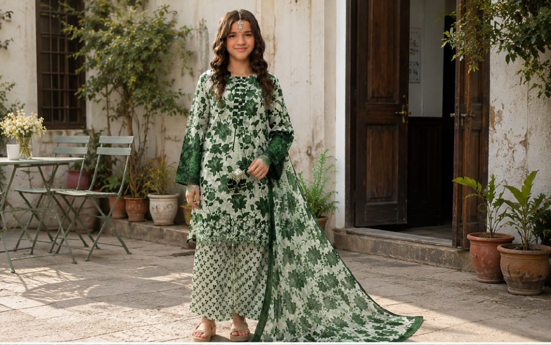 Kids 14 August Swiss Lawn 3PC Suit 💚 | Independence Day Collection