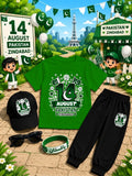 Kids 14 August Independence Day Dress Pack of 6 | DTF Printed T-Shirt Trouser Set with Cap, Glasses, Watch & Band