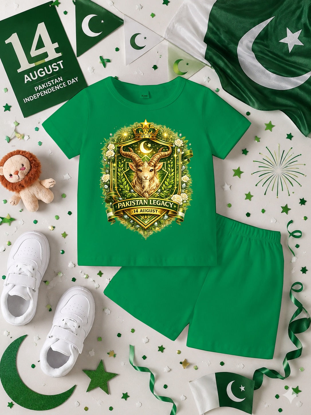 14 August Customized Kids T-Shirt & Shorts Set | Name Printed DTF Independence Day Outfit