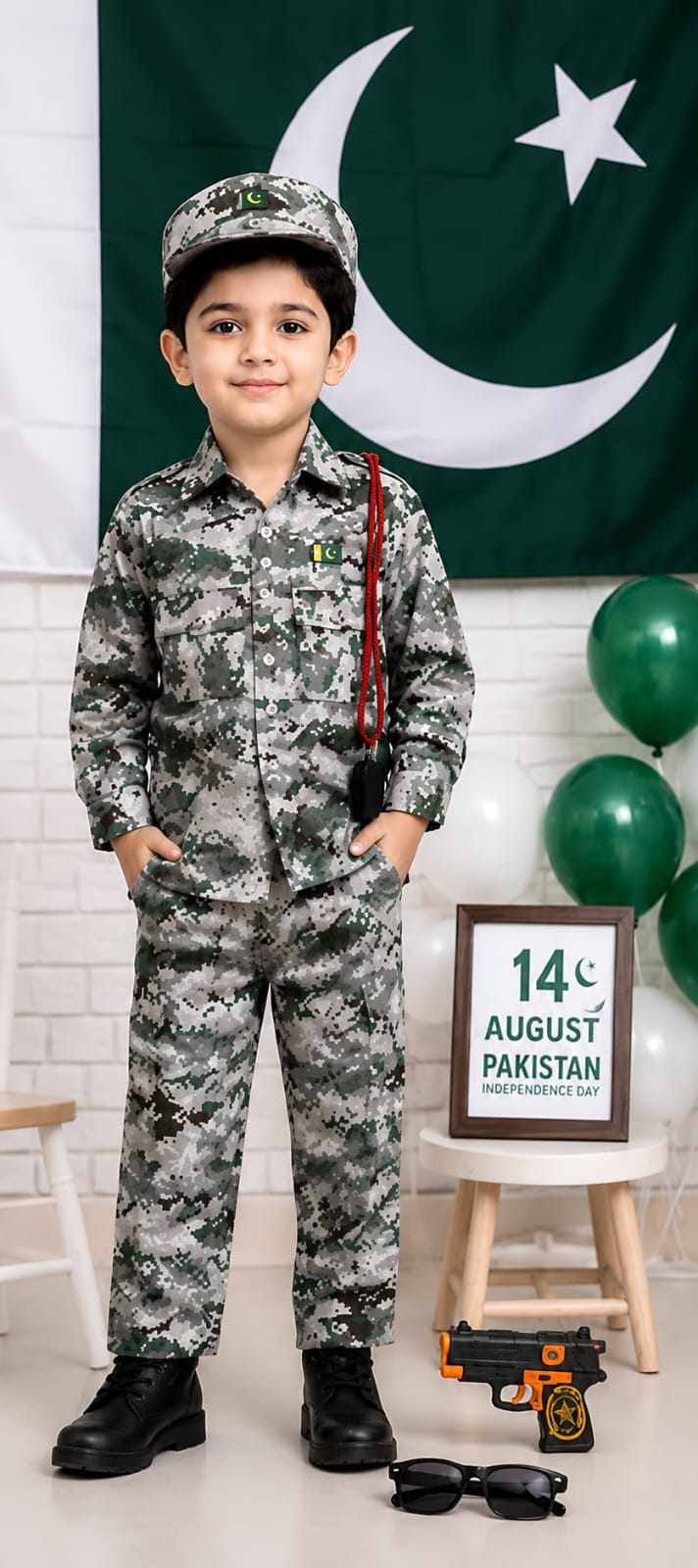 Commando Dress | Cotton Shirt Trouser Set with Cap, Whistle, Pakistan Badge, Gun & Glasses