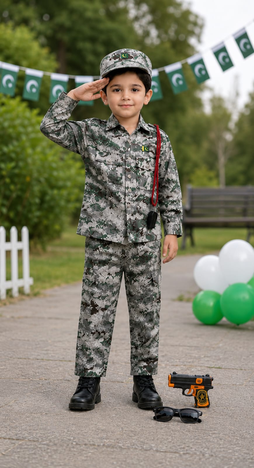 Commando Dress | Cotton Shirt Trouser Set with Cap, Whistle, Pakistan Badge, Gun & Glasses