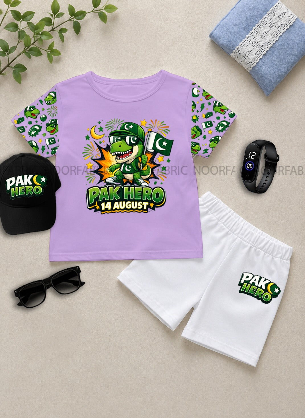 14 August Kids Gift Pack of 5 | DTF Printed T-Shirt, Shorts, Cap, Watch & Glasses