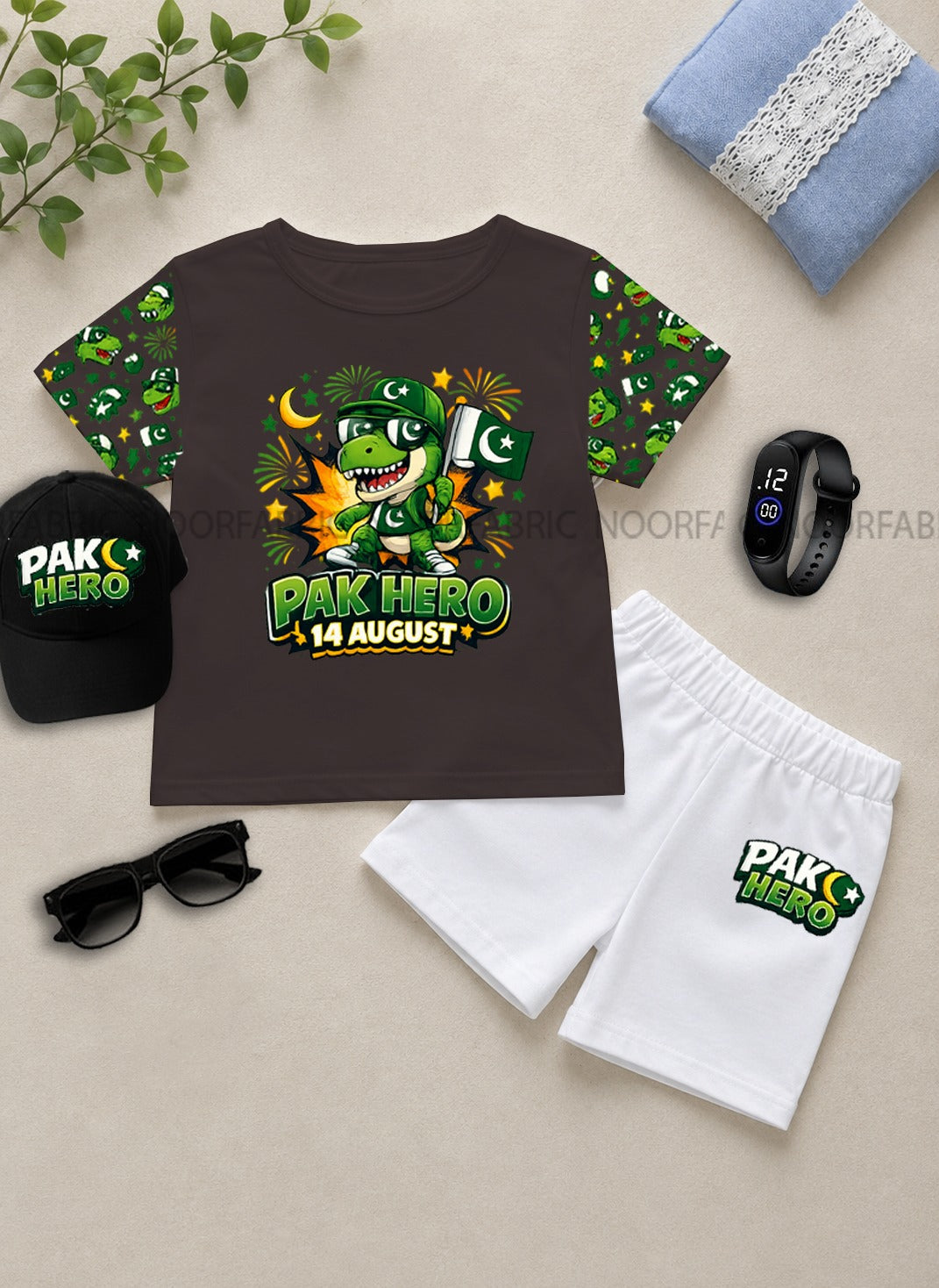 14 August Kids Gift Pack of 5 | DTF Printed T-Shirt, Shorts, Cap, Watch & Glasses