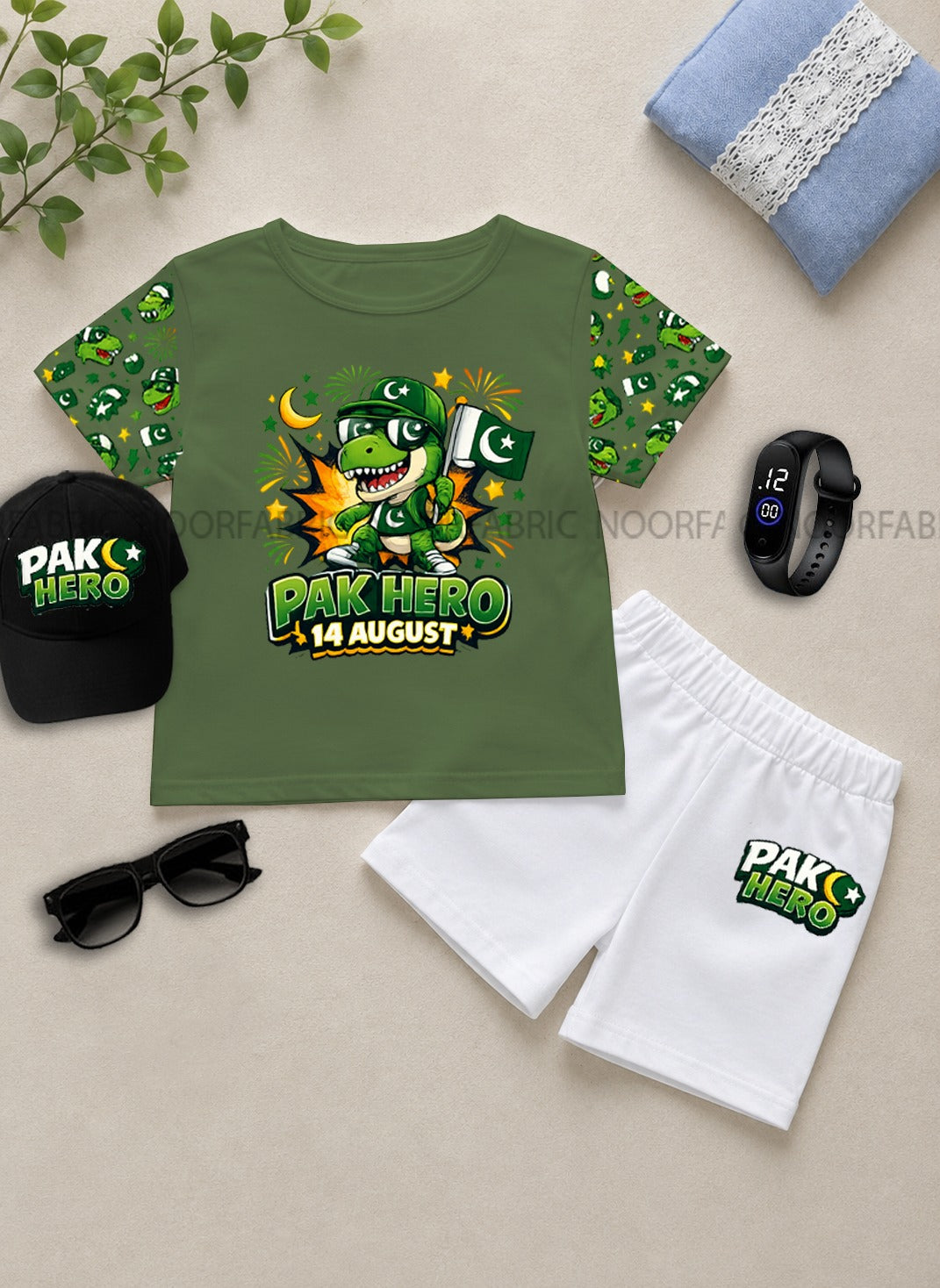 14 August Kids Gift Pack of 5 | DTF Printed T-Shirt, Shorts, Cap, Watch & Glasses