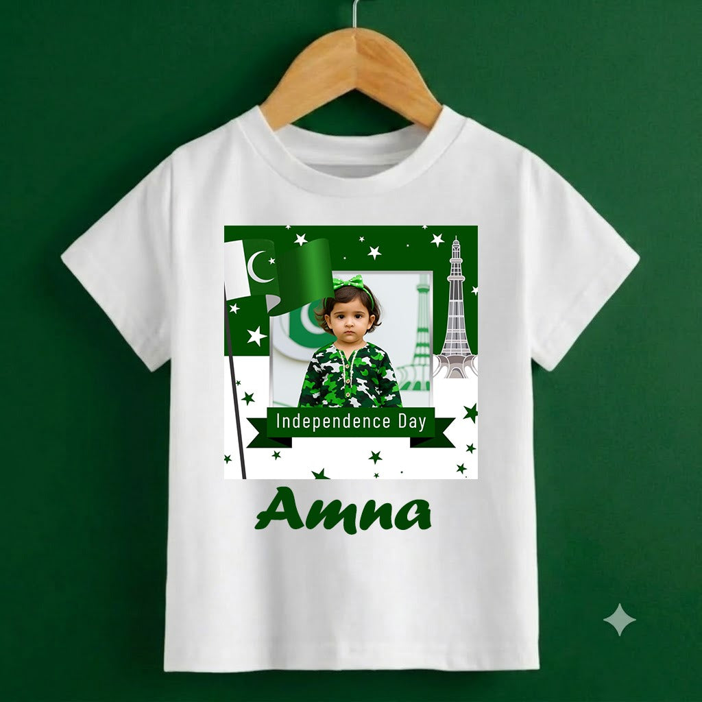 Personalized Kids Independence Day T-Shirt | Custom Name & Photo Printed Cotton Jersey Tee