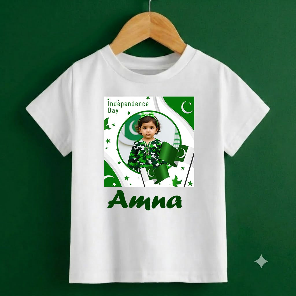 Personalized Kids Independence Day T-Shirt | Custom Name & Photo Printed Cotton Jersey Tee
