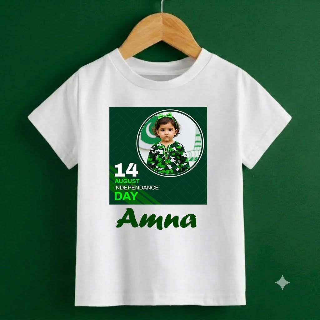 Personalized Kids Independence Day T-Shirt | Custom Name & Photo Printed Cotton Jersey Tee