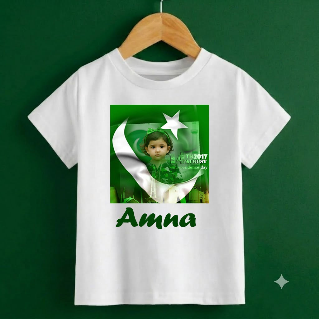 Personalized Kids Independence Day T-Shirt | Custom Name & Photo Printed Cotton Jersey Tee