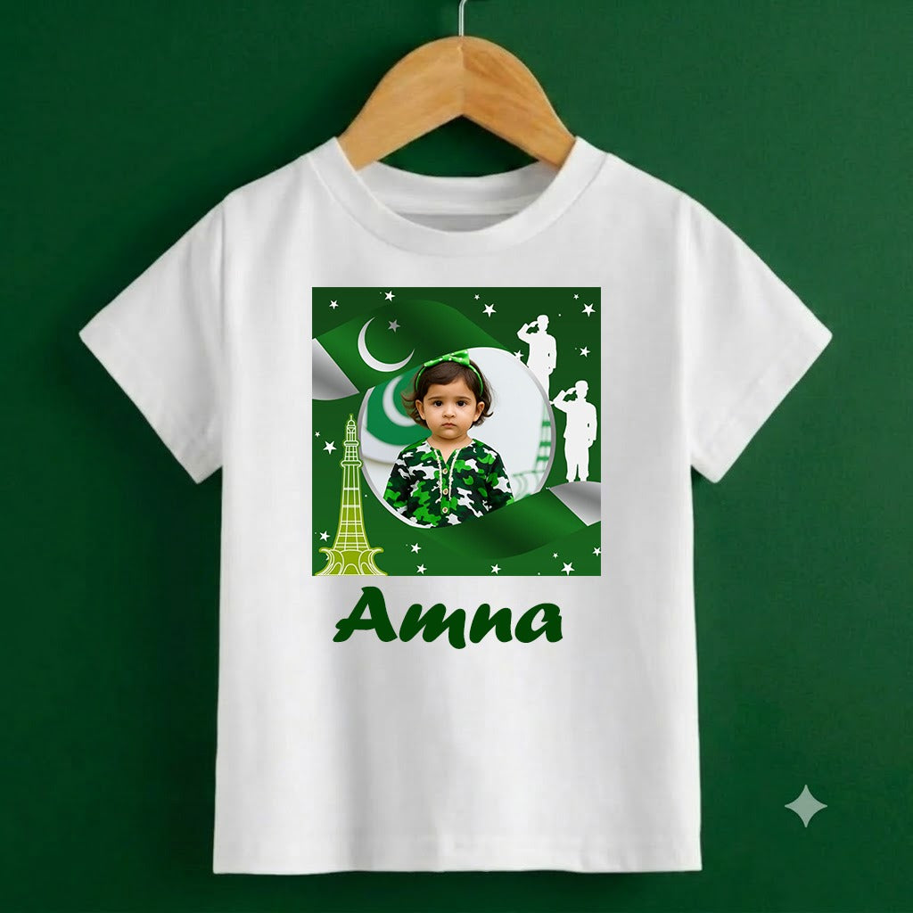 Personalized Kids Independence Day T-Shirt | Custom Name & Photo Printed Cotton Jersey Tee