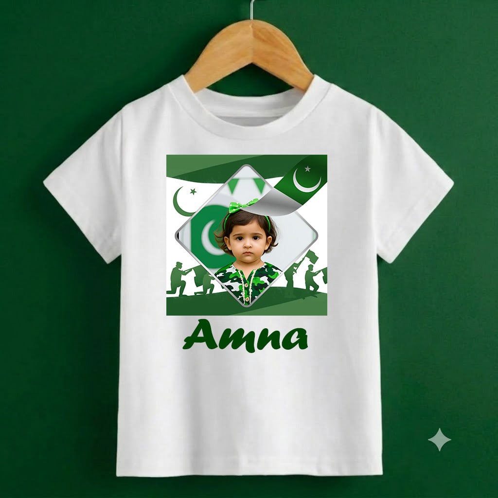 Personalized Kids Independence Day T-Shirt | Custom Name & Photo Printed Cotton Jersey Tee