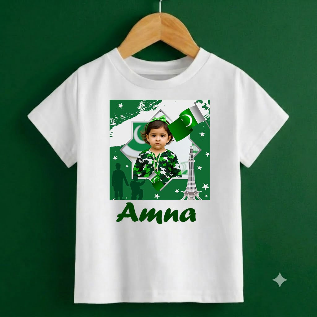 Personalized Kids Independence Day T-Shirt | Custom Name & Photo Printed Cotton Jersey Tee