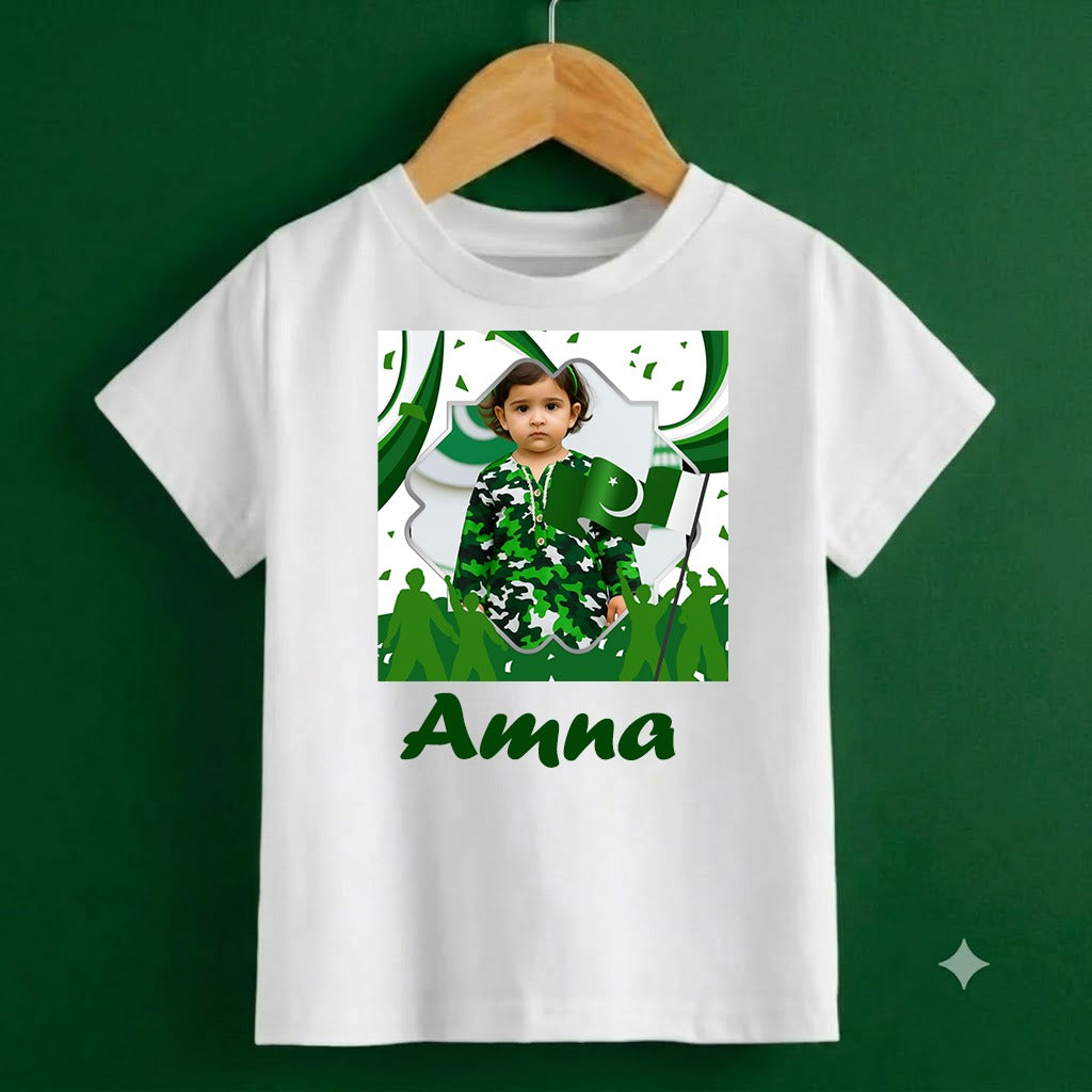 Personalized Kids Independence Day T-Shirt | Custom Name & Photo Printed Cotton Jersey Tee
