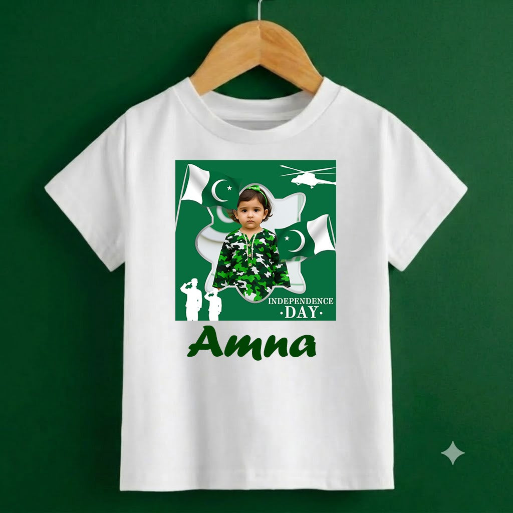 Personalized Kids Independence Day T-Shirt | Custom Name & Photo Printed Cotton Jersey Tee
