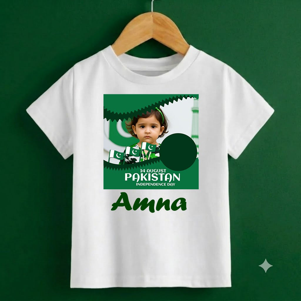 Personalized Kids Independence Day T-Shirt | Custom Name & Photo Printed Cotton Jersey Tee