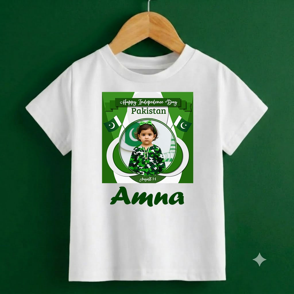Personalized Kids Independence Day T-Shirt | Custom Name & Photo Printed Cotton Jersey Tee
