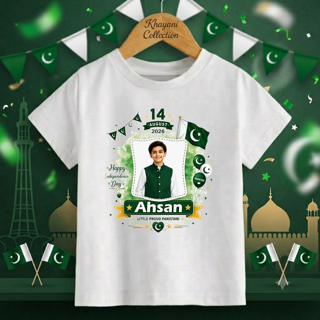 Personalized Kids Independence Day T-Shirt | Custom Name & Photo Printed Cotton Jersey Tee