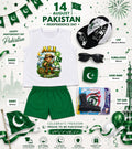 14 August Special Kids Pakistan Independence Day Sando & Shorts Set with Cap, Sunglasses & Target Game | 5-Piece Complete Celebration Pack