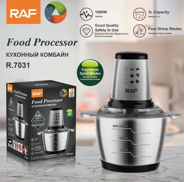 RAF 3L Electric Food Processor Meat Chopper | 4-Blade Large Size Kema Machine