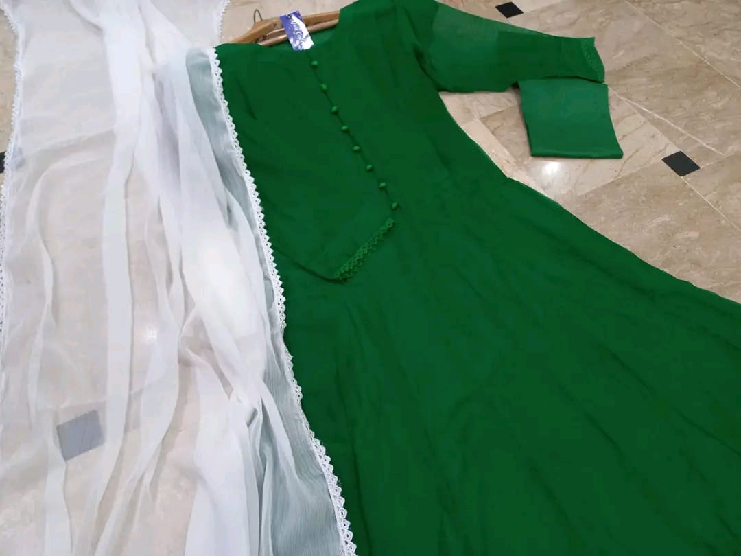 Sabiqoon Collection Independence Day 3 Piece Maxi Suit | Chiffon Maxi, Lace Dupatta & Malai Crepe Trouser