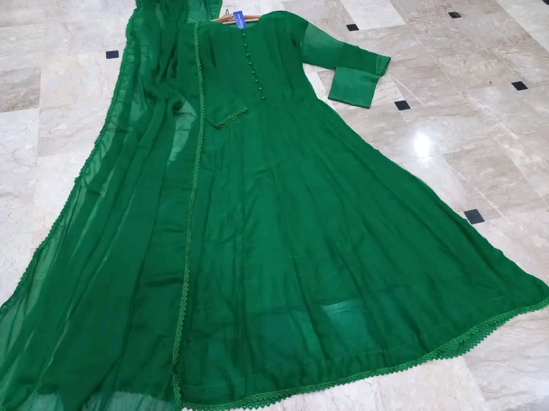 Sabiqoon Collection Independence Day 3 Piece Maxi Suit | Chiffon Maxi, Lace Dupatta & Malai Crepe Trouser