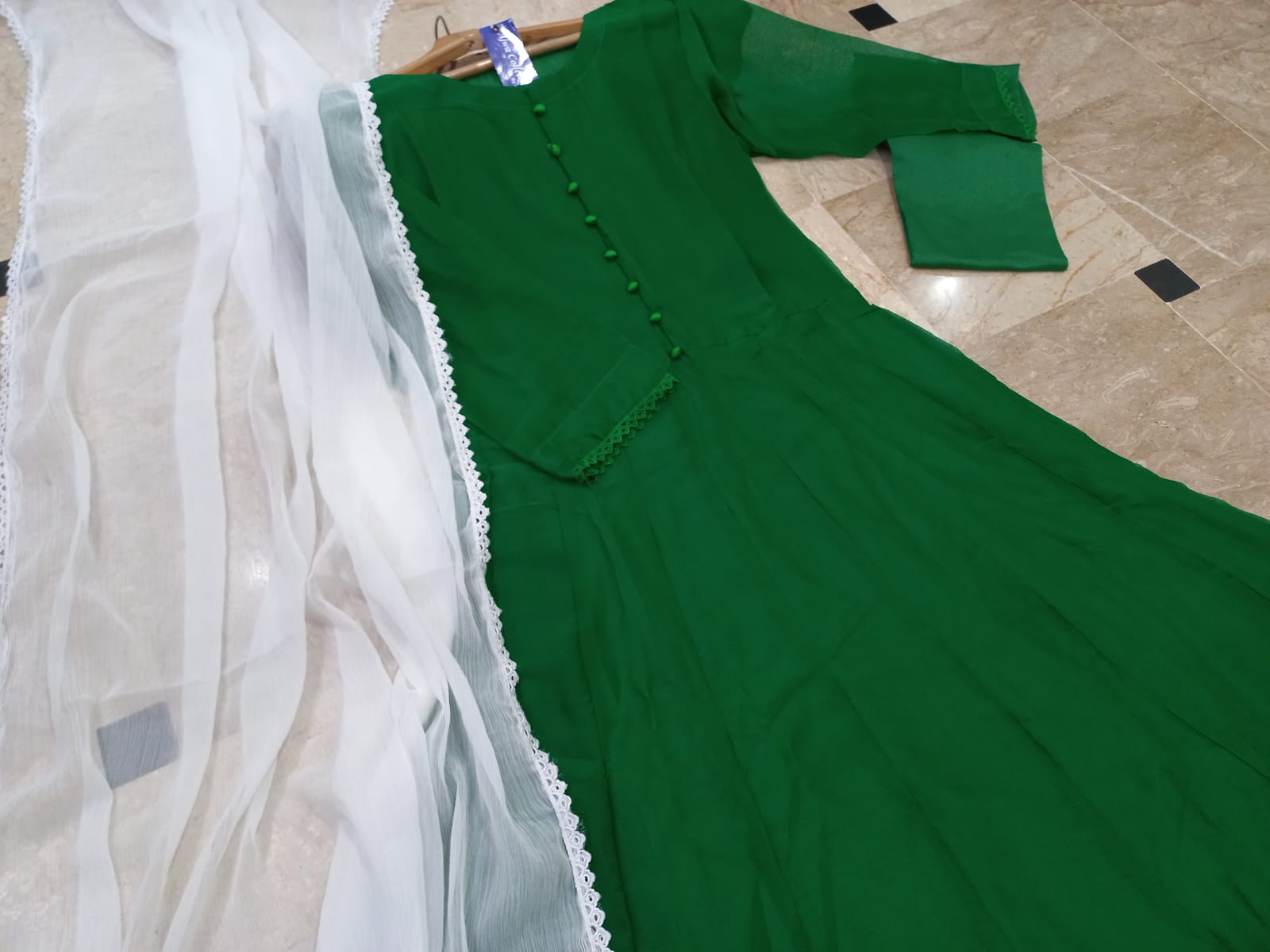Sabiqoon Collection Independence Day 3 Piece Maxi Suit | Chiffon Maxi, Lace Dupatta & Malai Crepe Trouser