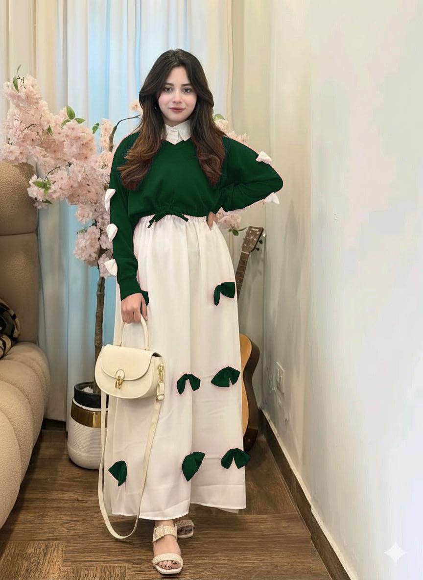 Premium Georgette Bow Style 2 Piece Maxi Set –
