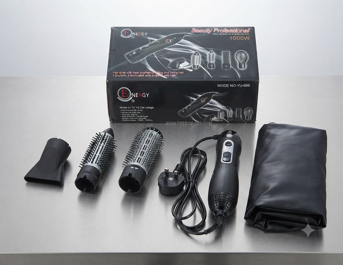 Energy YU-686 3-in-1 Hair Brush | Professional Hair Styling Brush with Pouch & Box