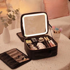 Portable Makeup Bag with 3-Mode LED Rechargeable Mirror | Cosmetic Travel Organizer Bag with Box Packing