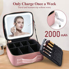 Portable Makeup Bag with 3-Mode LED Rechargeable Mirror | Cosmetic Travel Organizer Bag with Box Packing