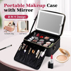 Portable Makeup Bag with 3-Mode LED Rechargeable Mirror | Cosmetic Travel Organizer Bag with Box Packing